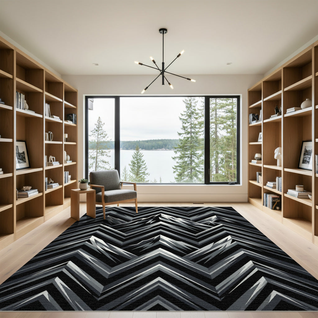 Monochrome Mountainous Chevron Composition Rug