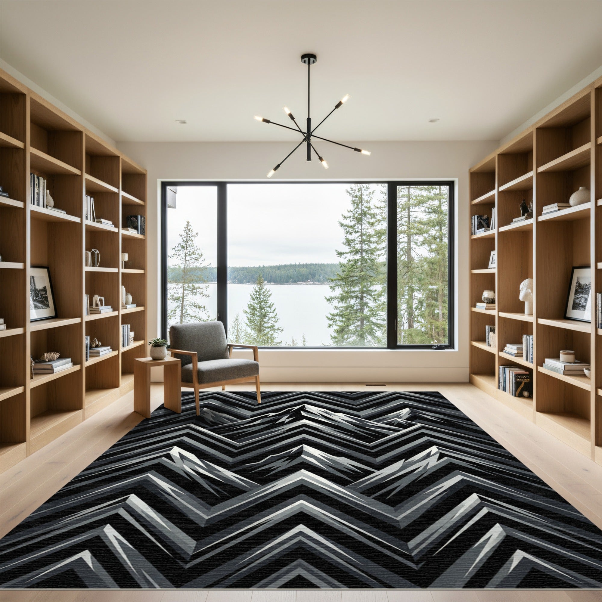 Monochrome Mountainous Chevron Composition Rug