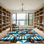 Coastal Blue White Striped Parasol Collage Rug