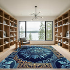 Ornate Blue and Gold Floral Medallion Rug