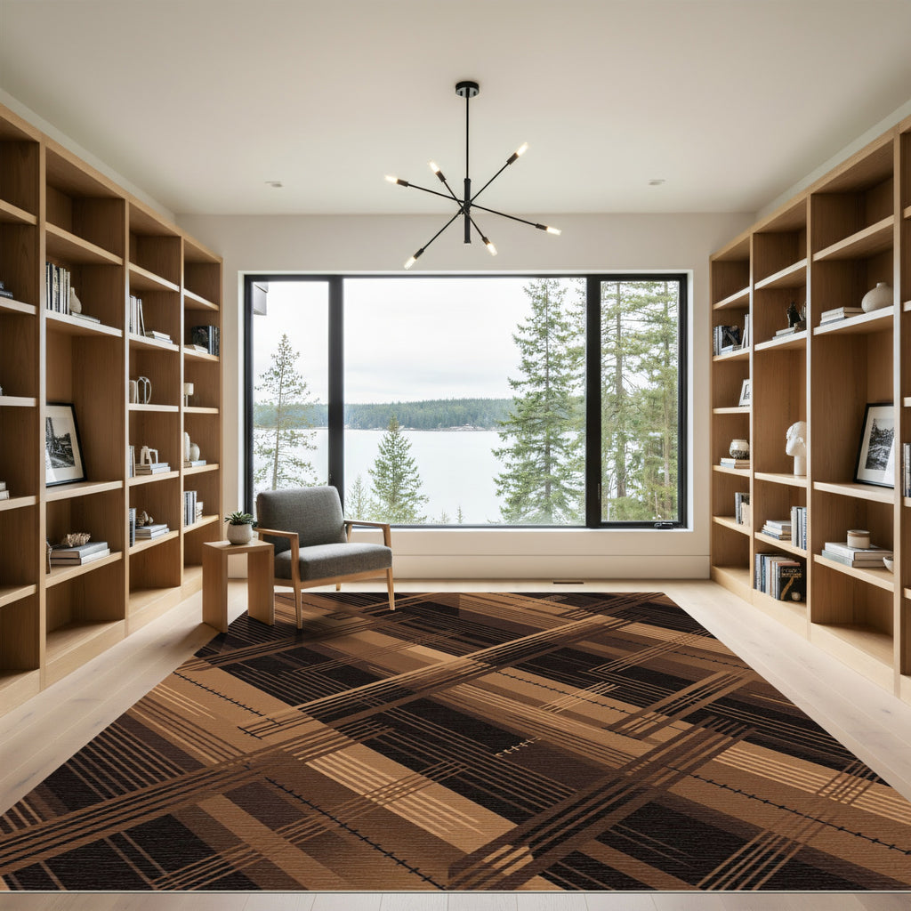Modern Abstract Copper Geometric Intersecting Lines Rug