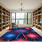 Vibrant Red and Blue Burst Star Rug