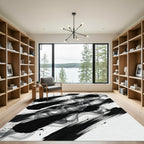 Black Ink Swirl Smoke Abstract Rug
