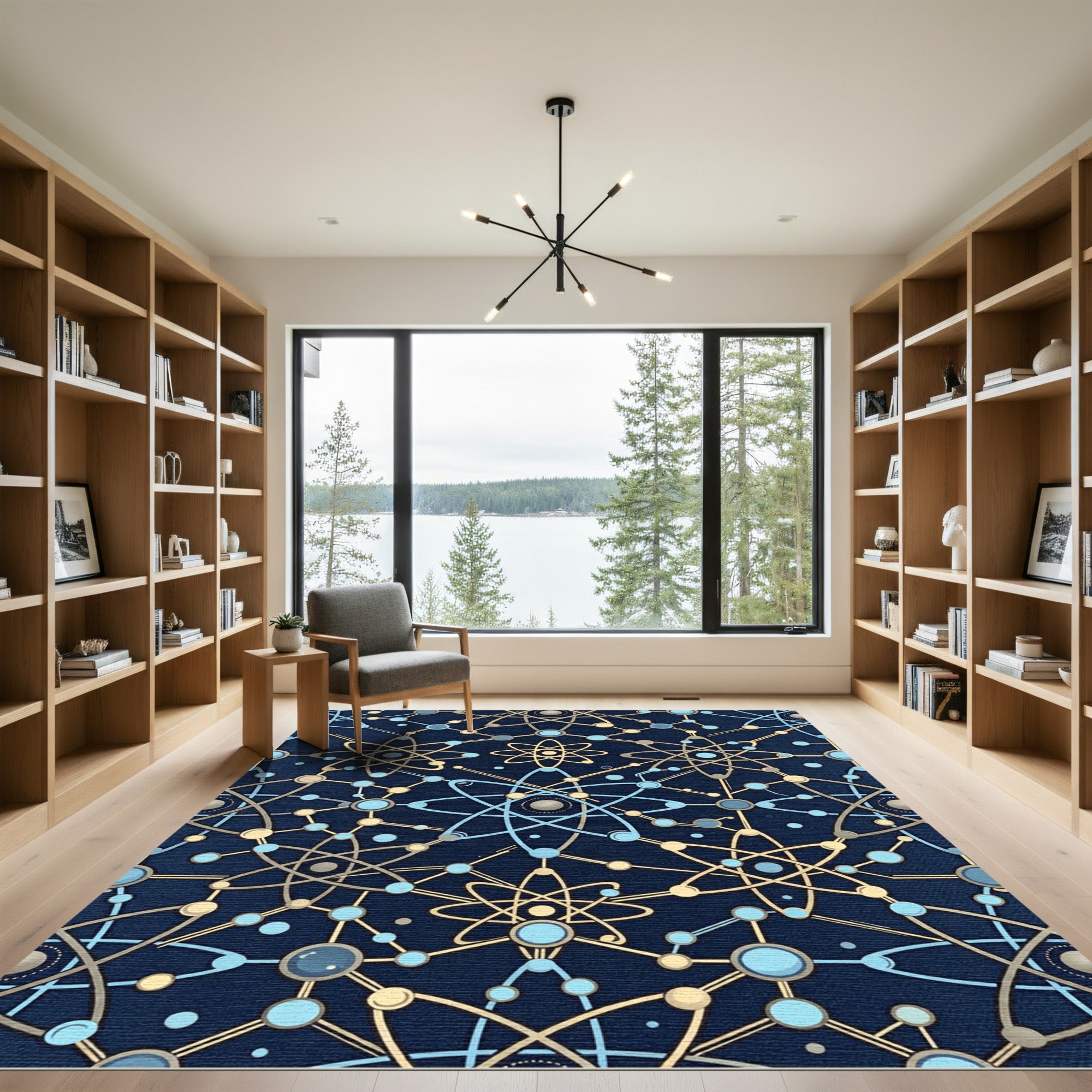 Atomic Blue Gold Interconnected Network Rug