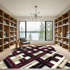 Crimson Beige Intersecting Lines Rug