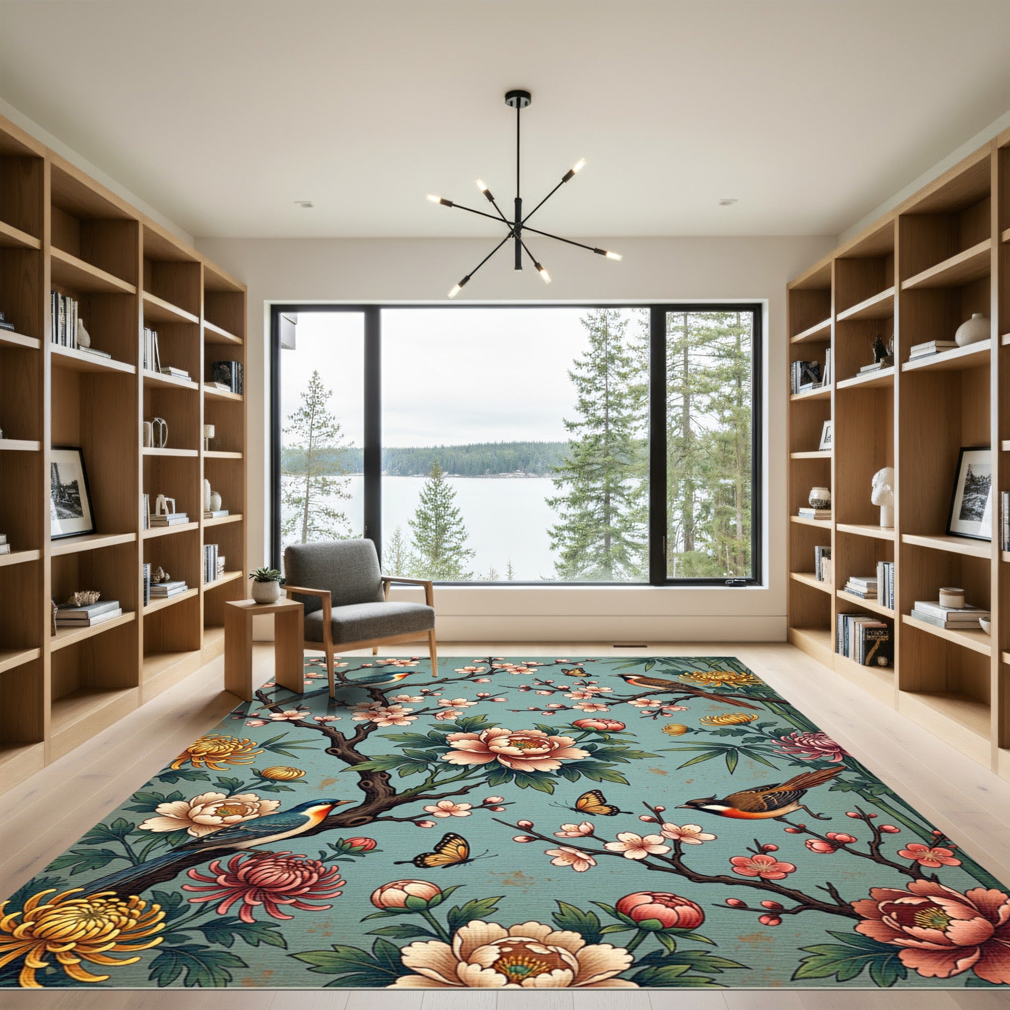 Chinoiserie Bird and Peony Garden Rug