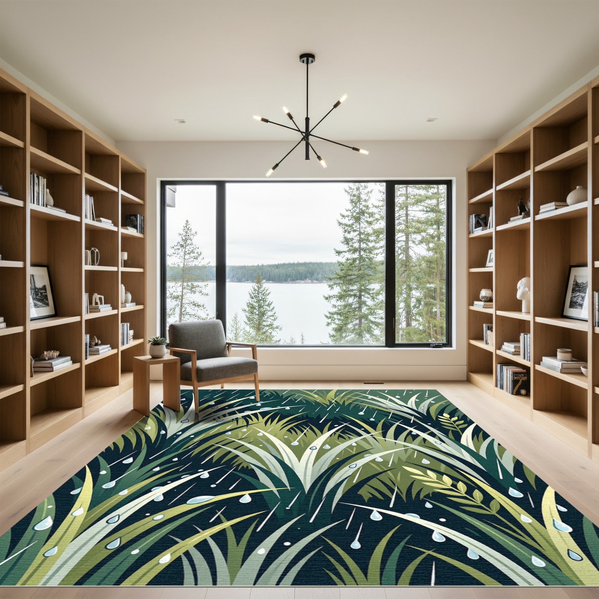 Rainy Forest Grass Botanical Foliage Rug