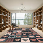 Burgundy Floral Heart Patchwork Rug