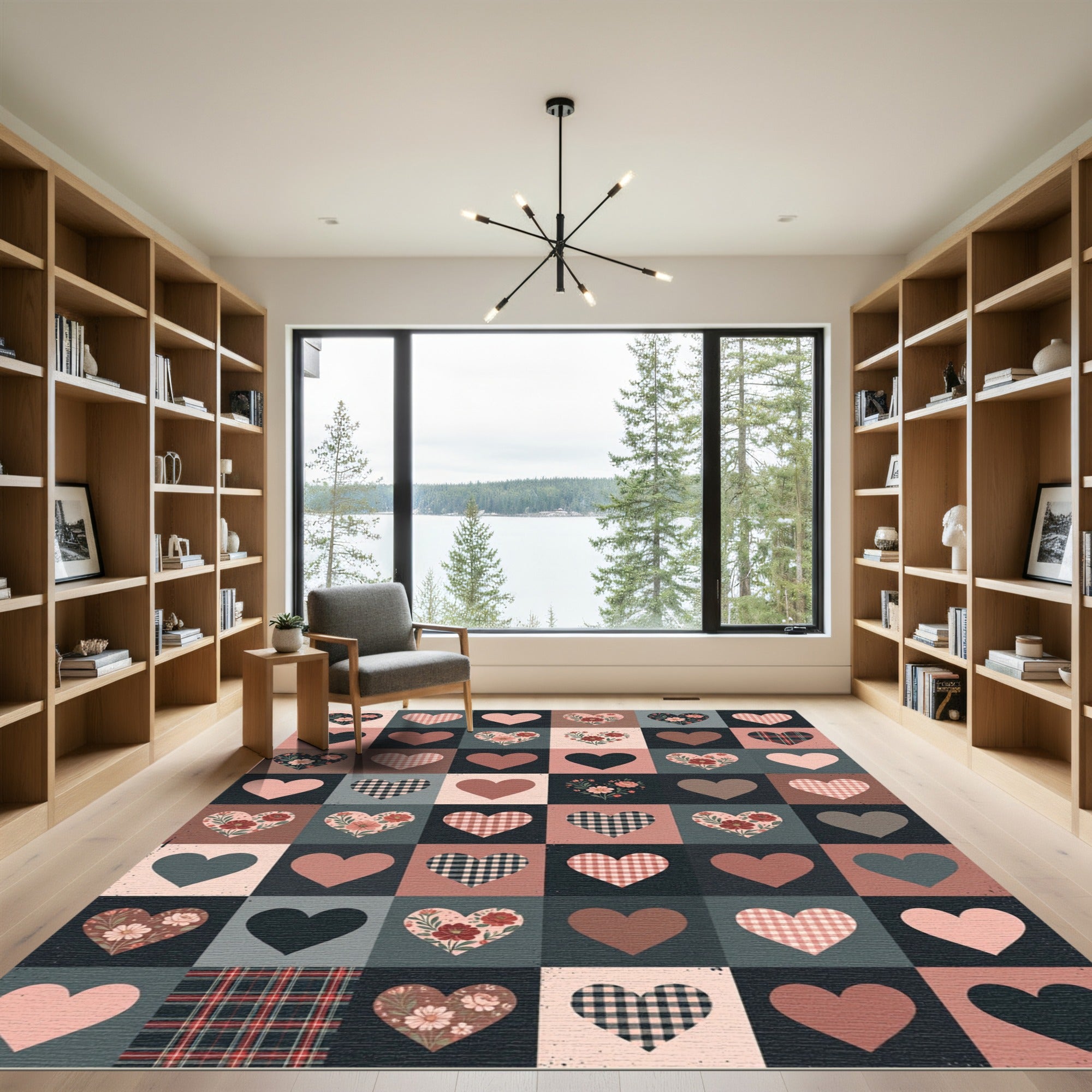 Burgundy Floral Heart Patchwork Rug