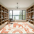 Playful Orange Giraffe Safari Scene Rug