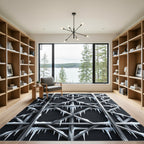 Metallic Ice Silver Geometric Grid Rug