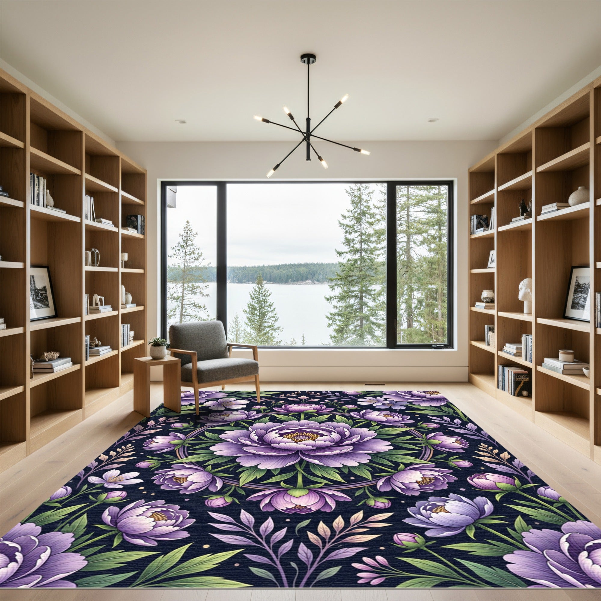 Vibrant Purple Floral Garden Medallion Rug