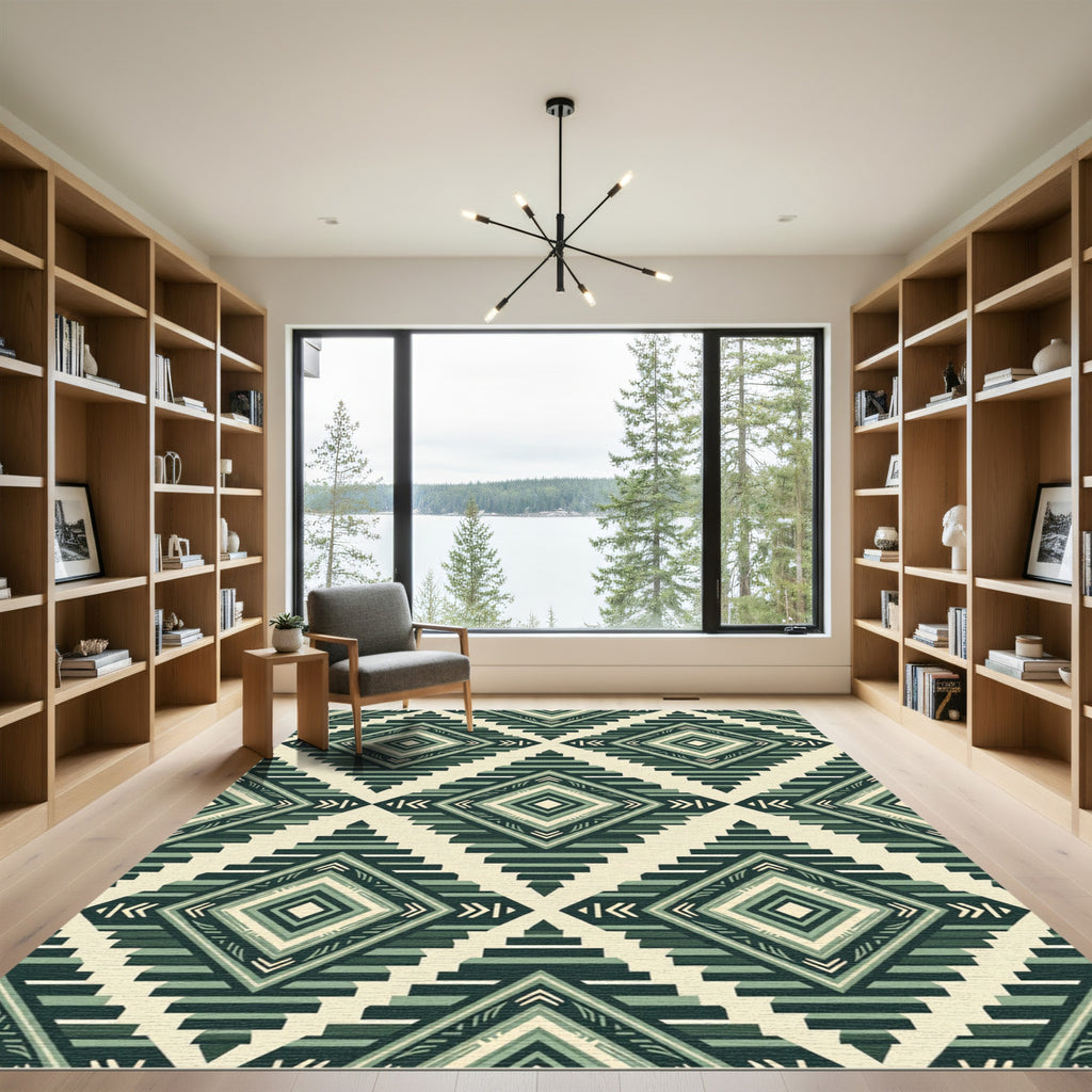 Emerald Geometric Aztec Diamond Rug