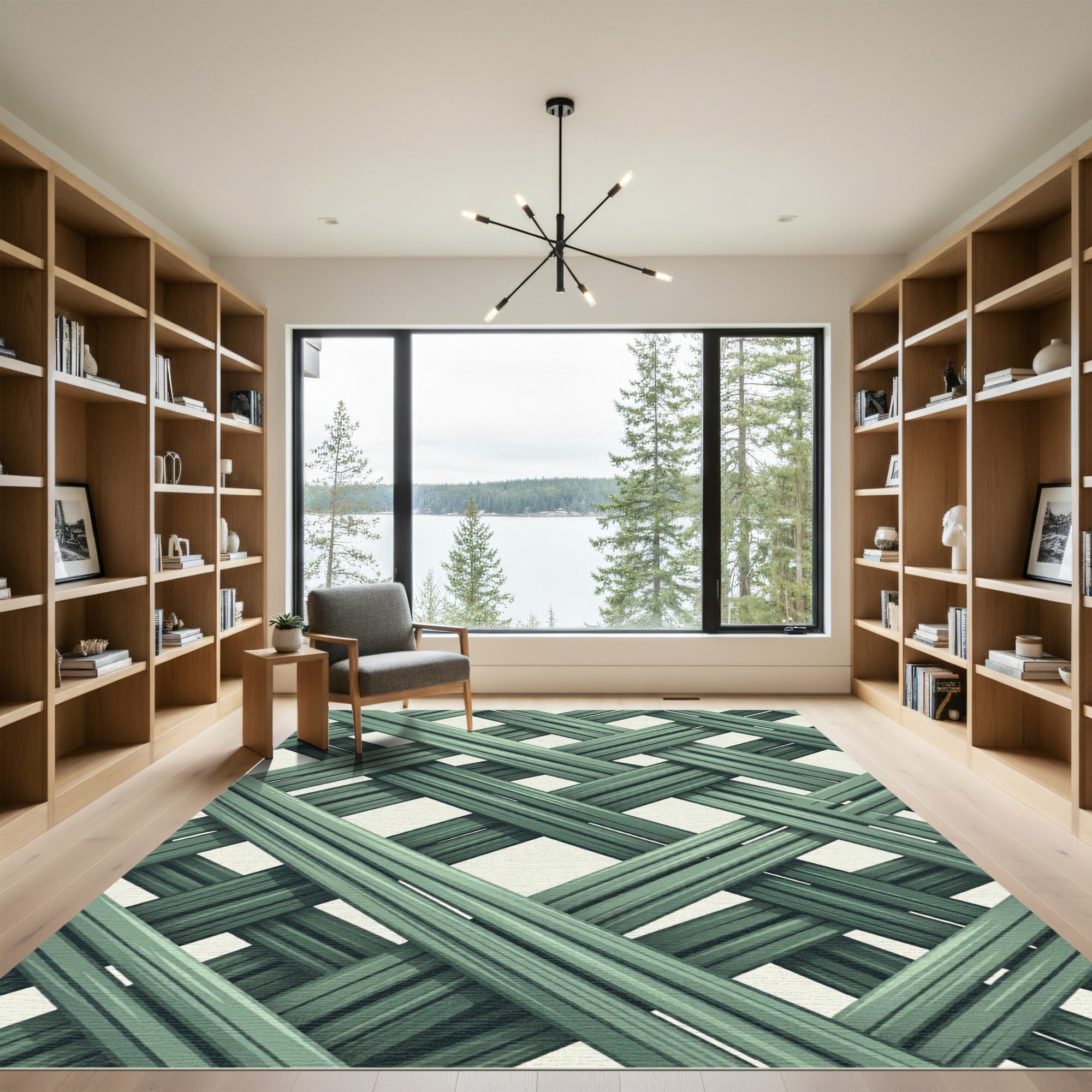 Sage Green Interlocking Woven Lattice Rug