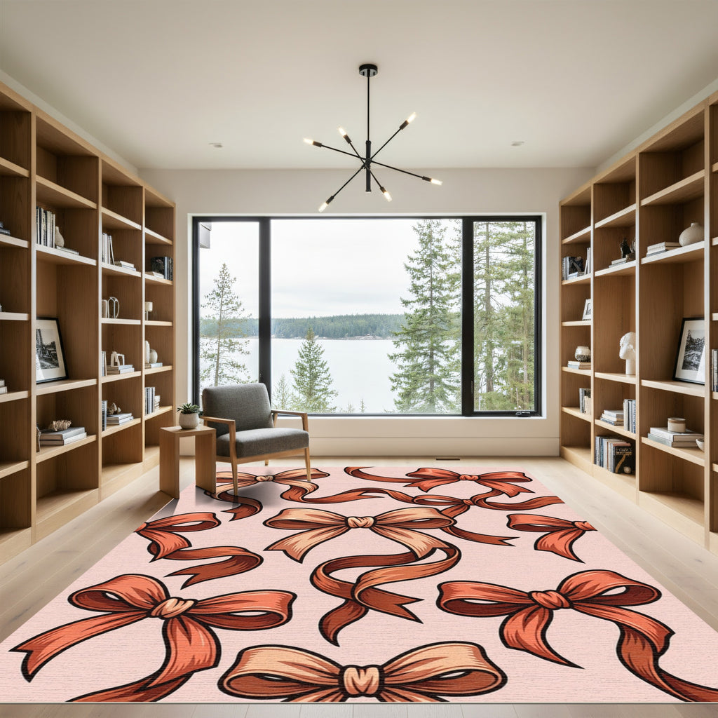 Elegant Terracotta Ribbon Bows Aesthetic Rug
