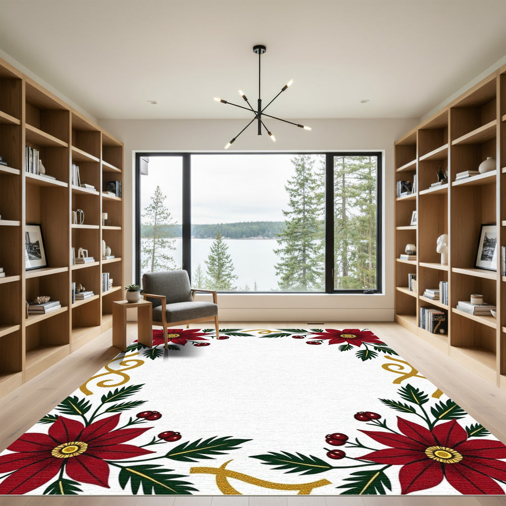 Deep Red Poinsettia Glitter Swirl Rug