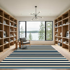 Coastal Blue Beige Wide Stripe Rug