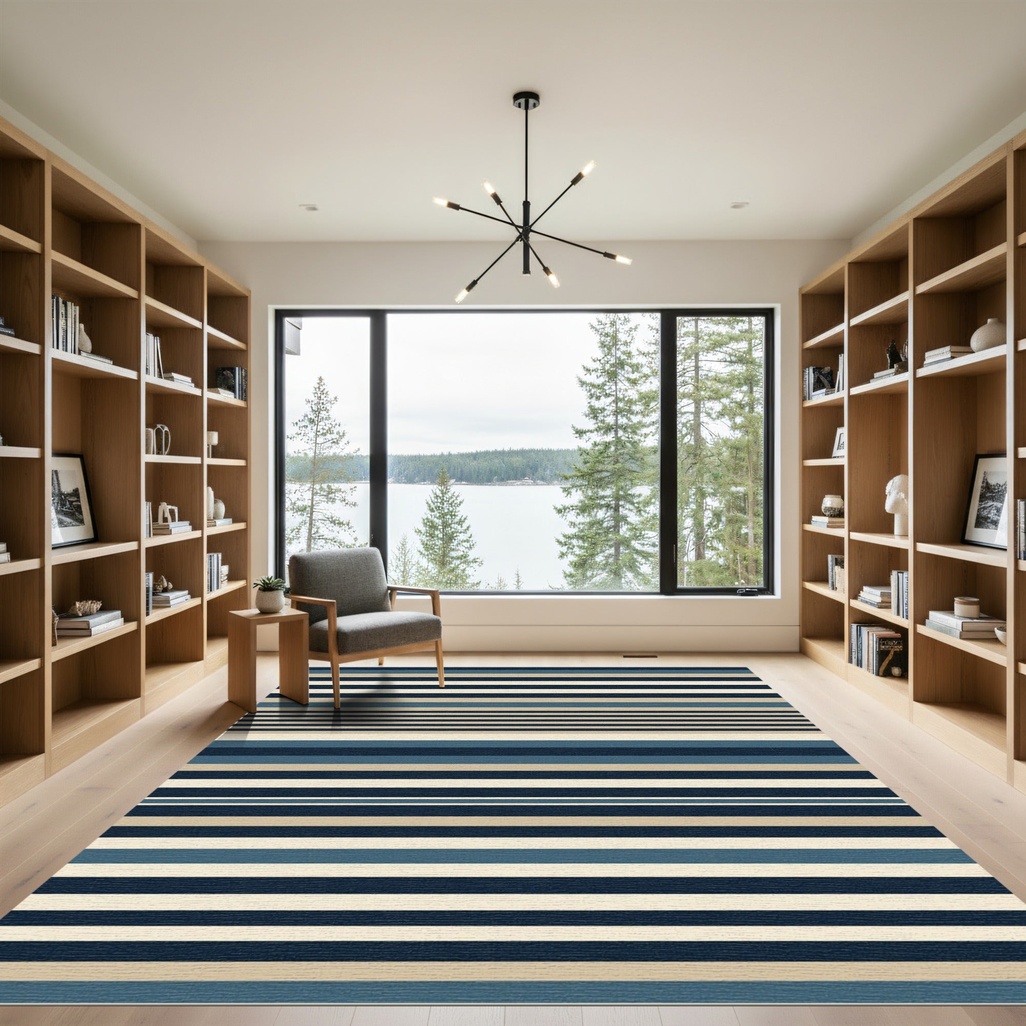 Coastal Blue Beige Wide Stripe Rug
