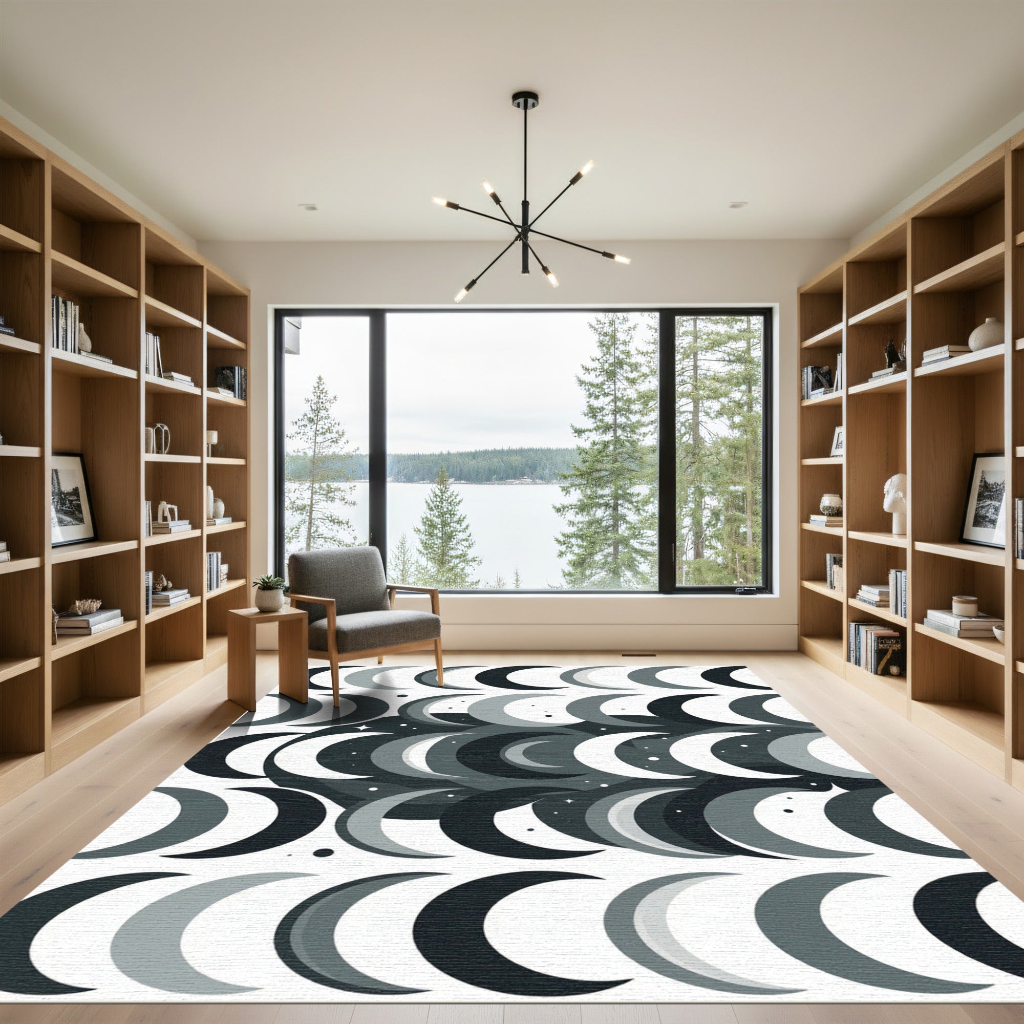 Monochromatic Moon Cycles Repeating Pattern Rug