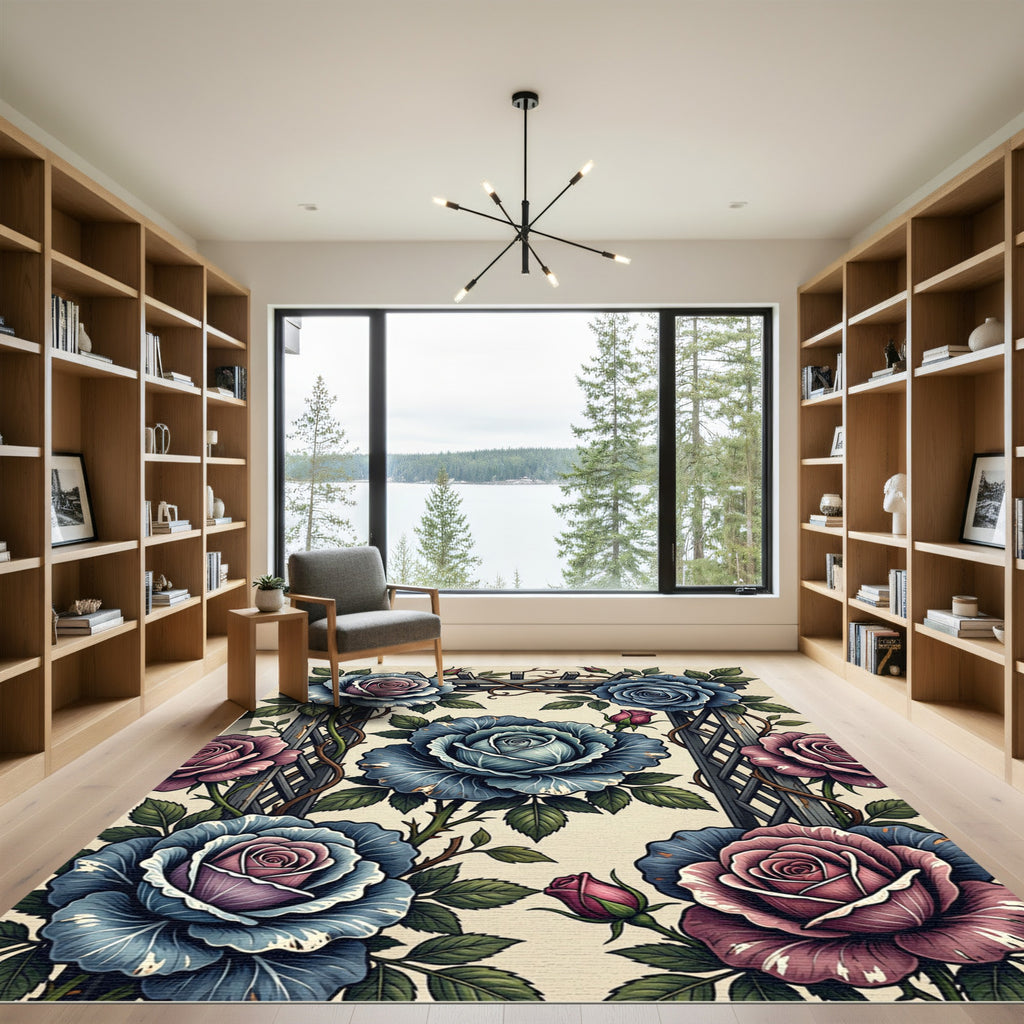 Gothic Blue and Mauve Rose Trellis Rug
