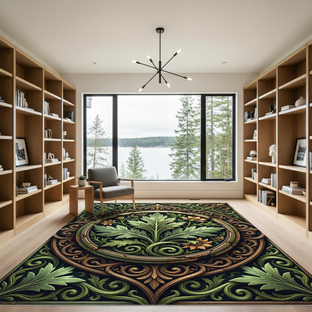 Ornate Botanical Leaf Medallion Rug