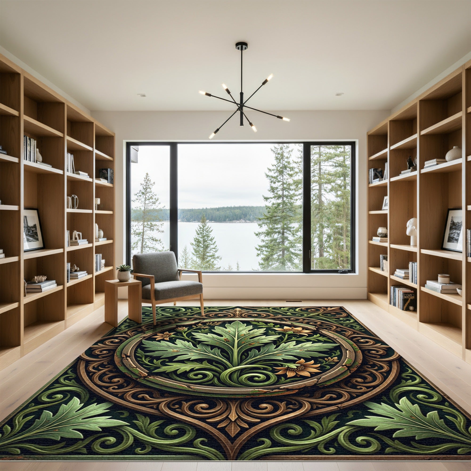 Ornate Botanical Leaf Medallion Rug