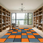 Bold Orange Blue Geometric Blocks Rug