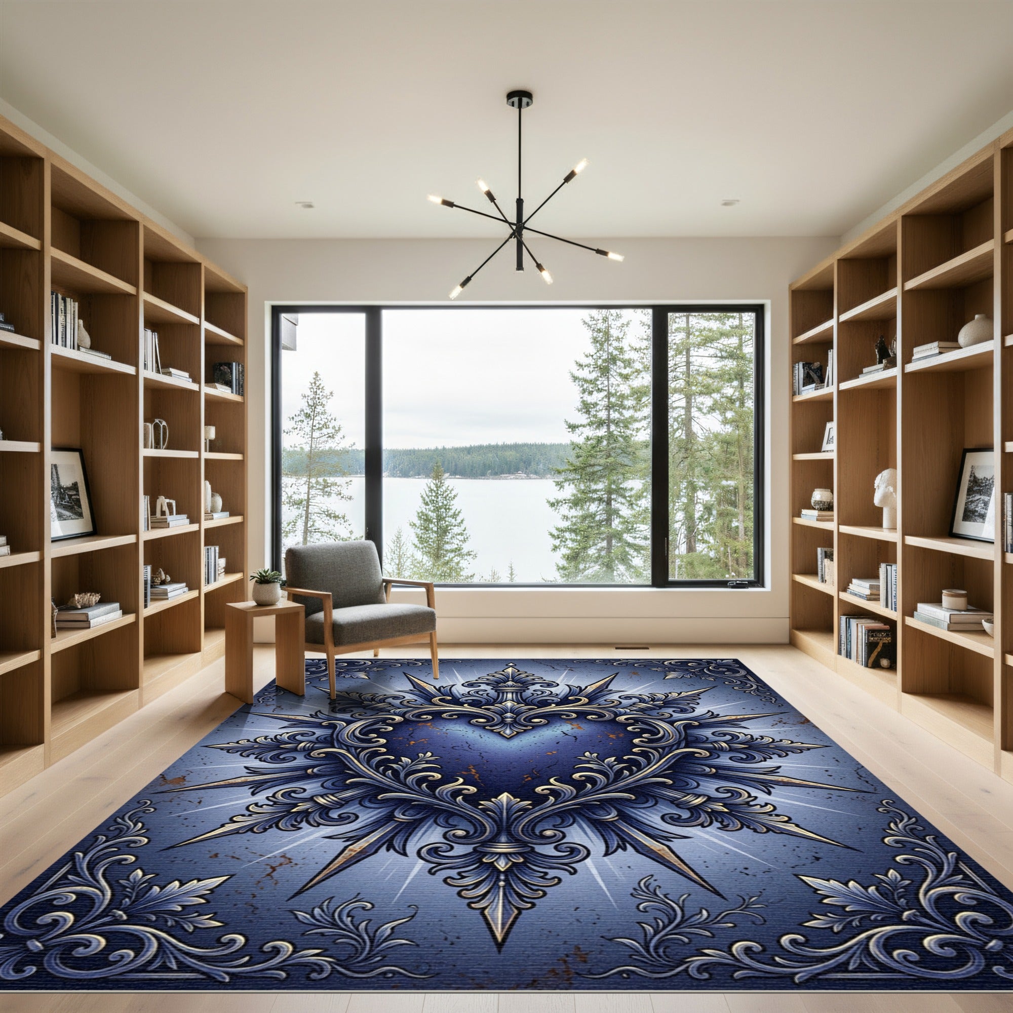 Ornate Gothic Blue Heart Filigree Rug
