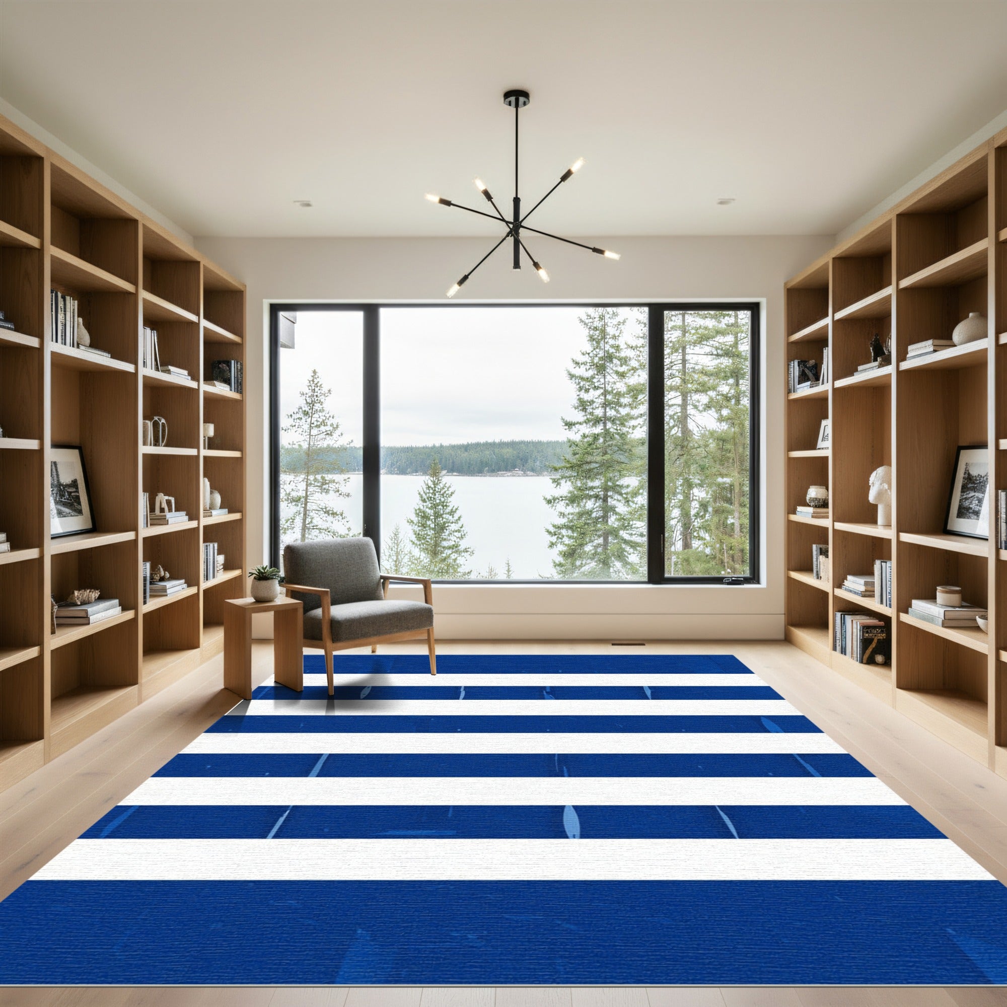 Modern Navy and White Bold Stripe Rug