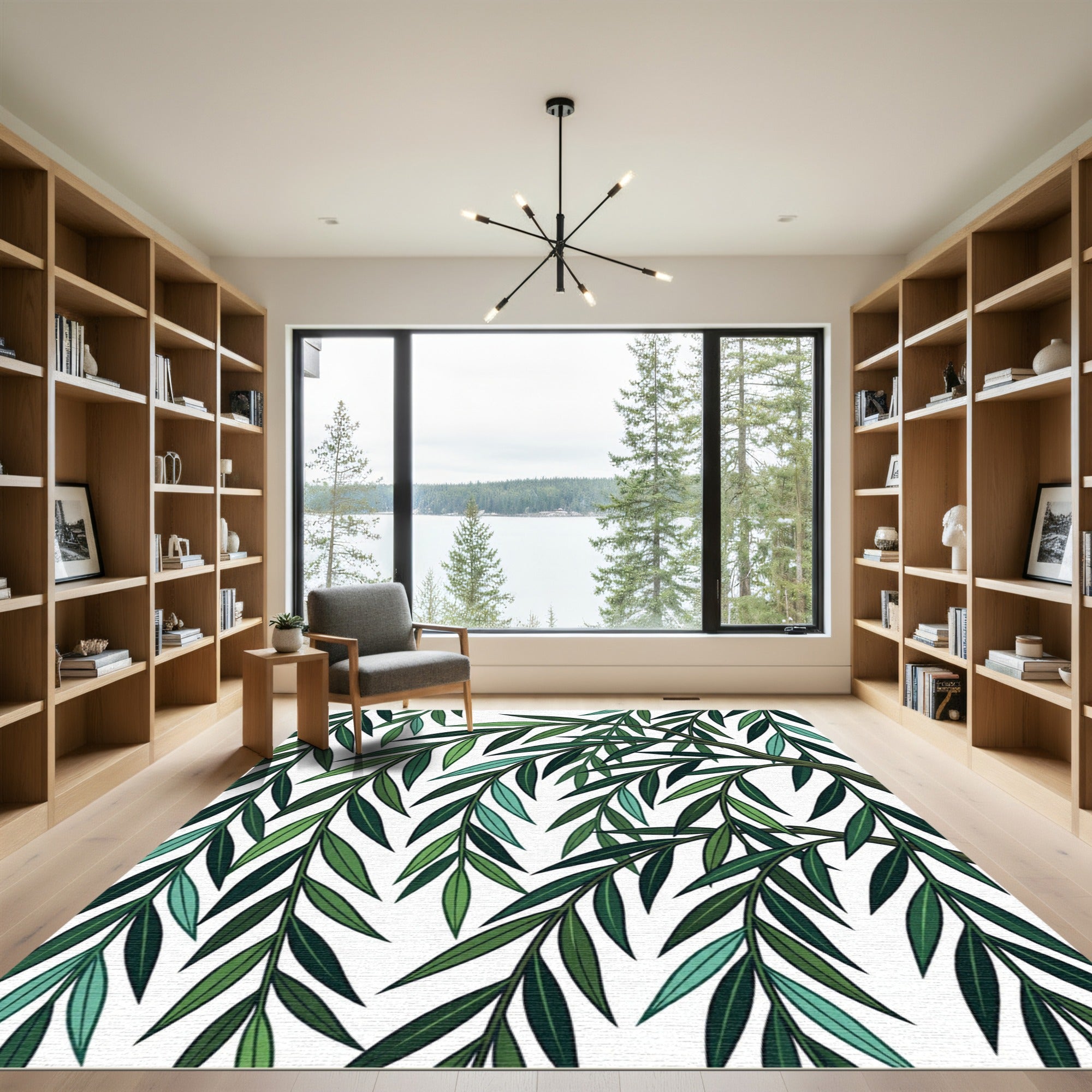 Lush Green Willow Branch Foliage Rug