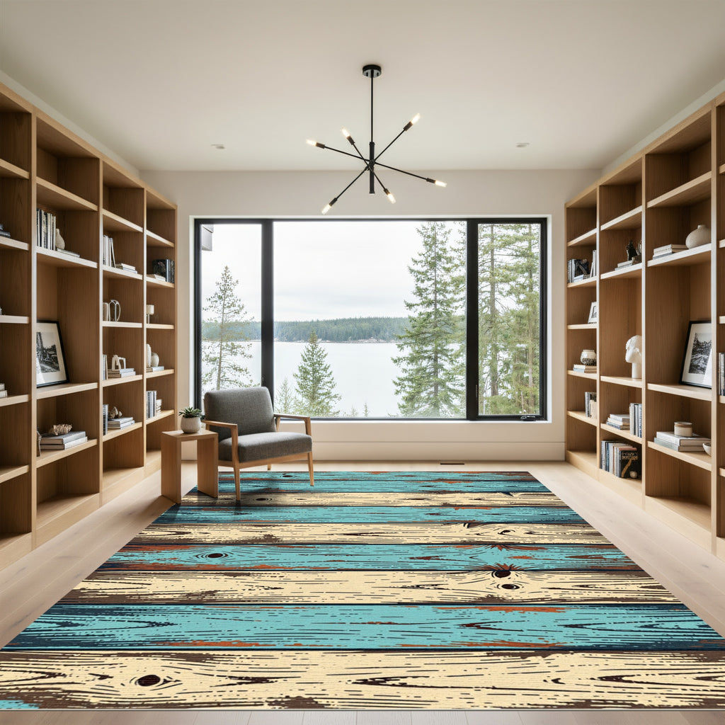 Distressed Wood Plank Stripe Rug
