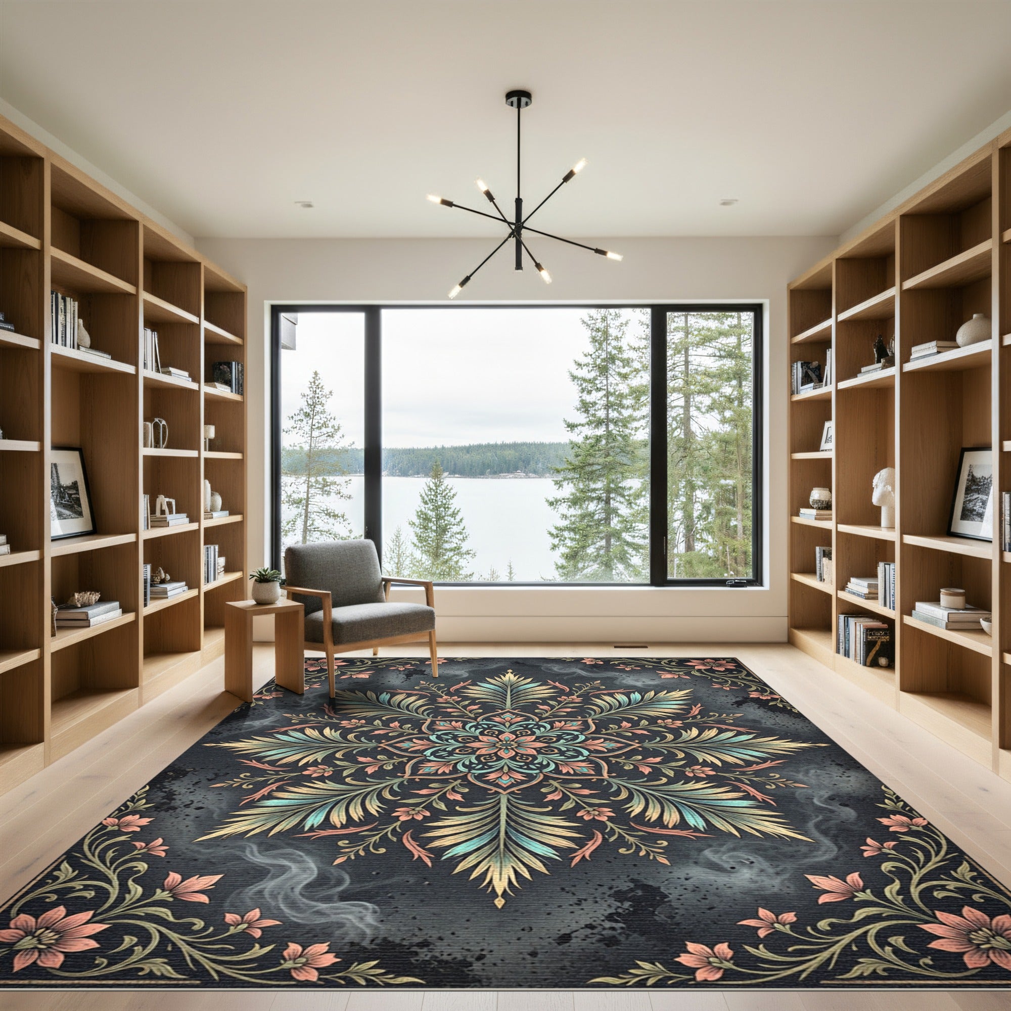 Ethereal Sage and Peach Floral Mandala Rug