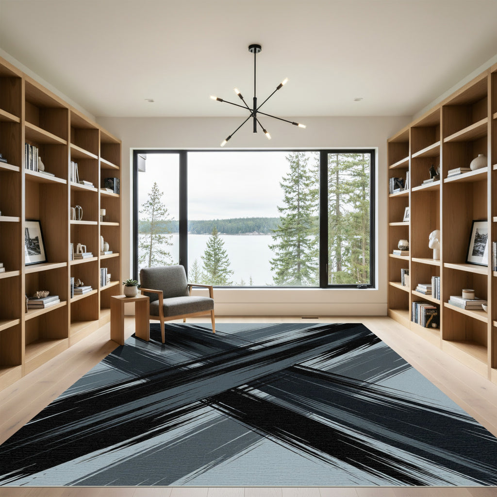 Bold Charcoal Abstract Diagonal Stroke Rug