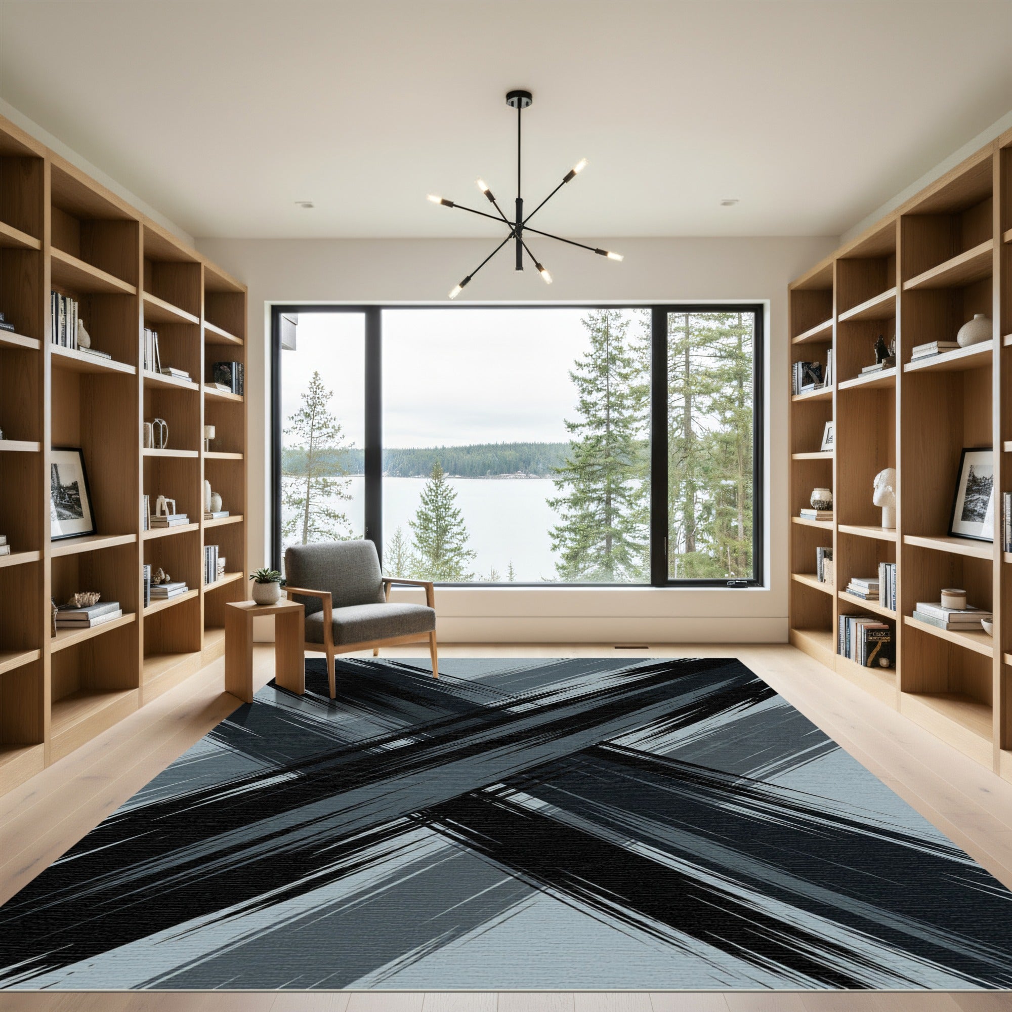 Bold Charcoal Abstract Diagonal Stroke Rug