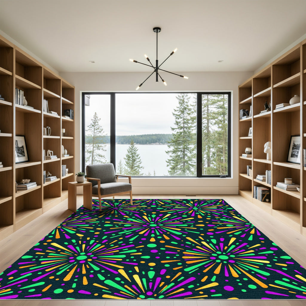 Vibrant Fireworks Celebration Festive Art Rug