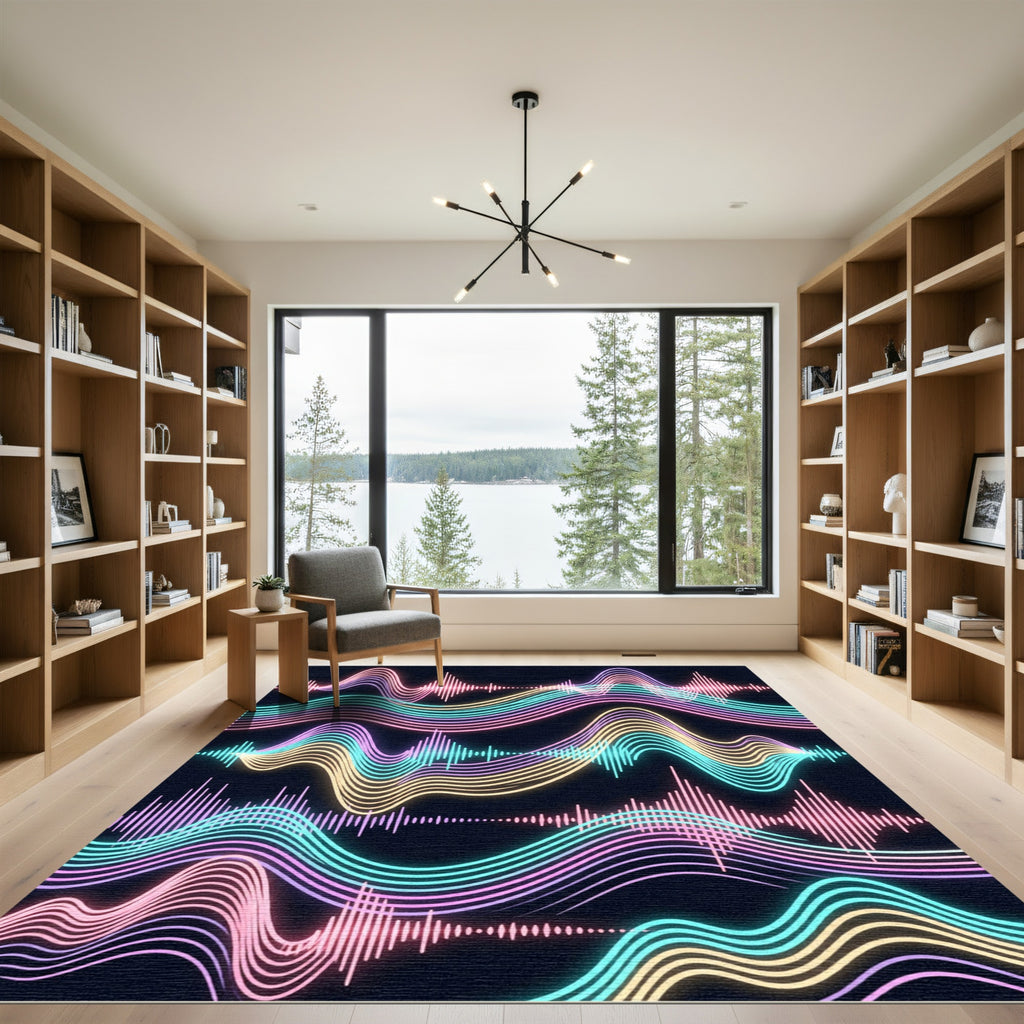 Neon Synthwave Pastel Sonic Soundwave Rug