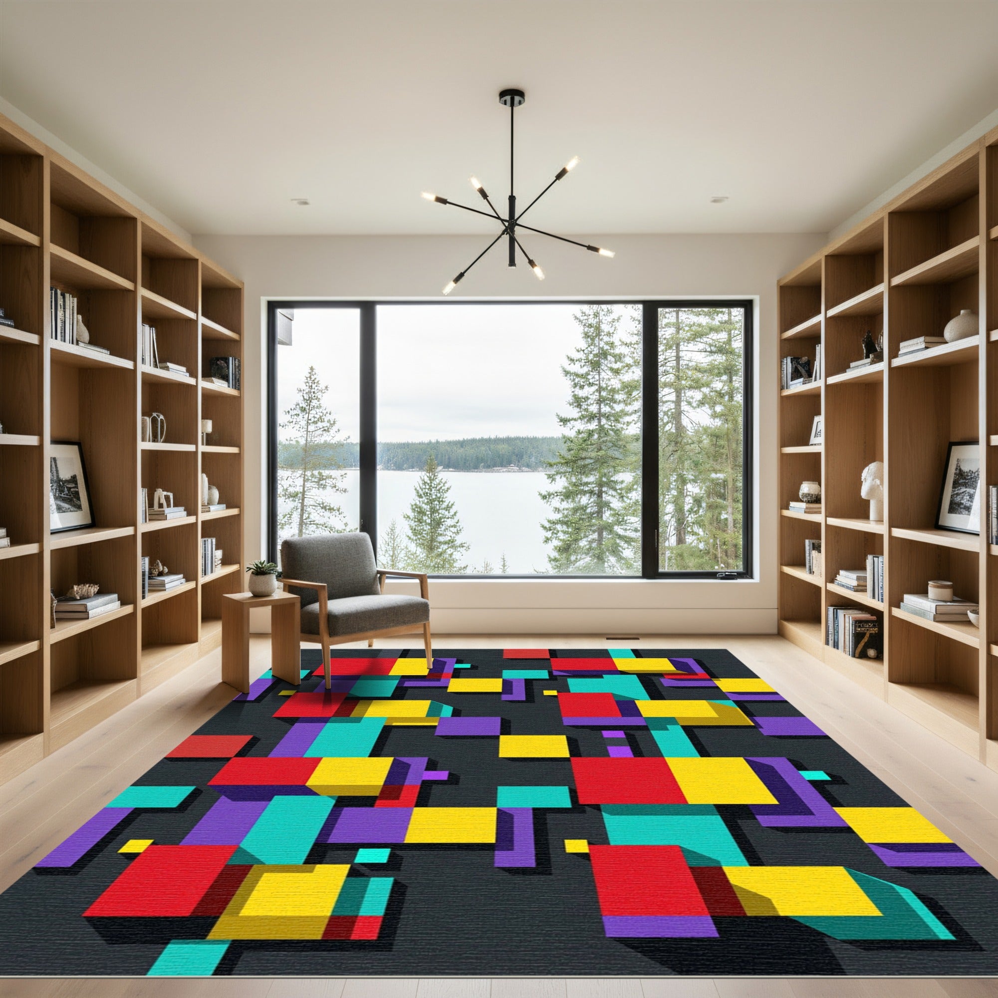 Geometric Multicolored Abstract Block Grid Rug