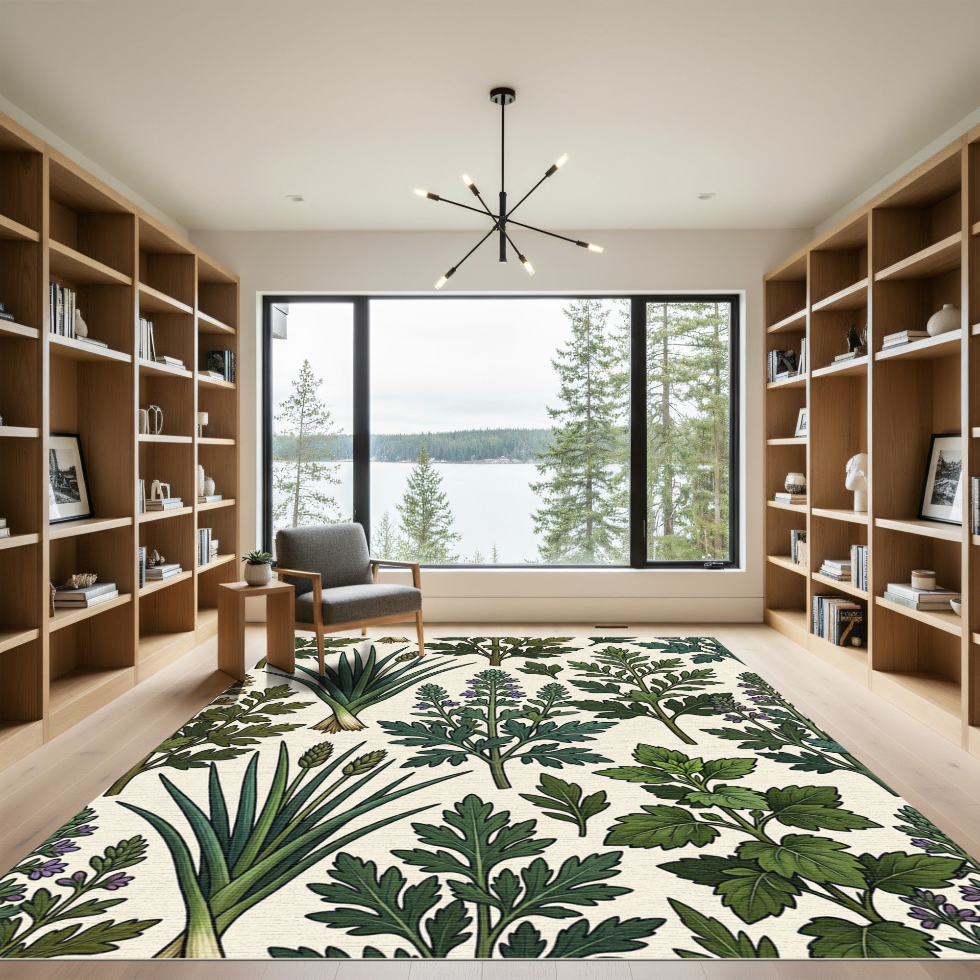 Green Foliage Botanical Floral Pattern Rug