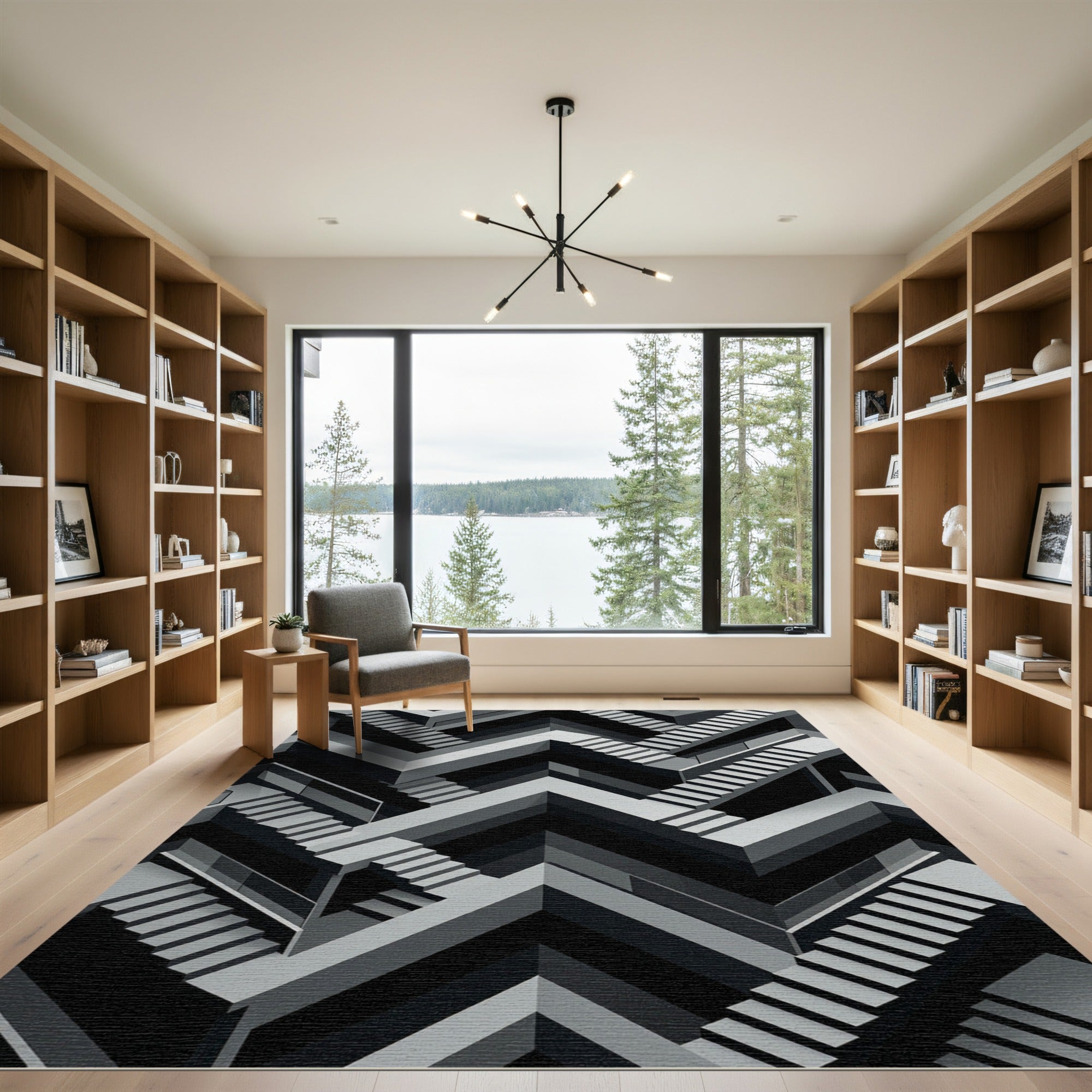 Monochromatic Geometric Illusion Staircase Rug