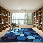 Modern Blue Geometric Hexagon Mosaic Rug