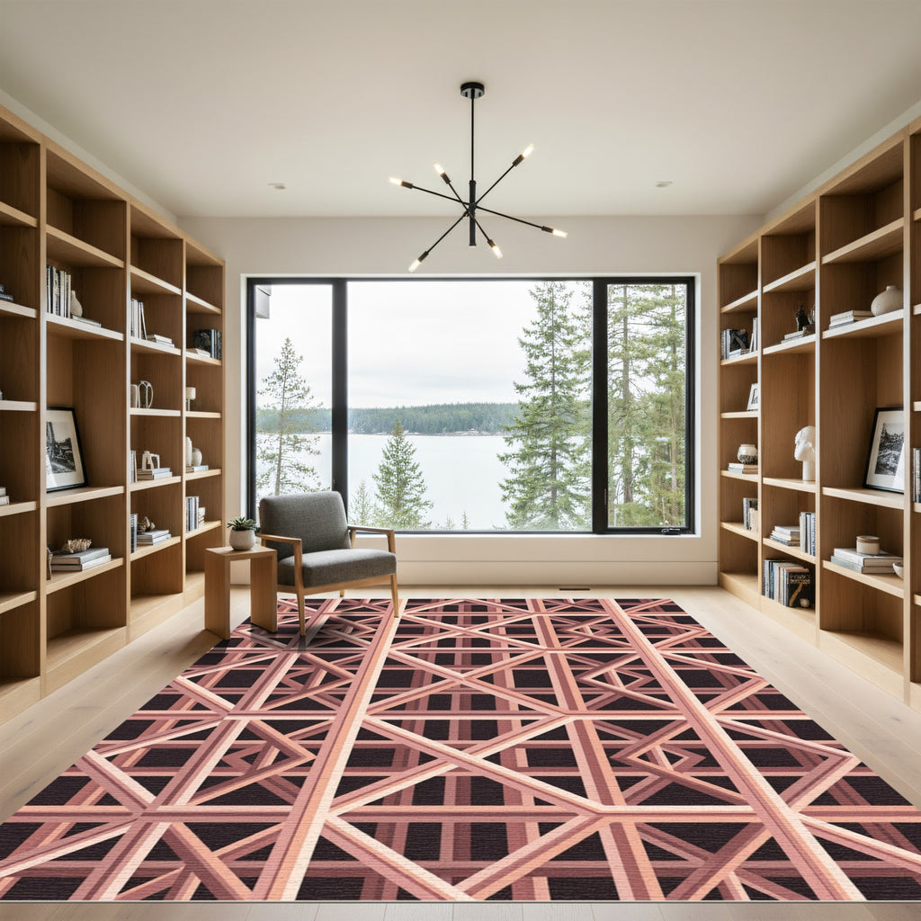 Rose Gold Geometric Interlocking Lines Rug