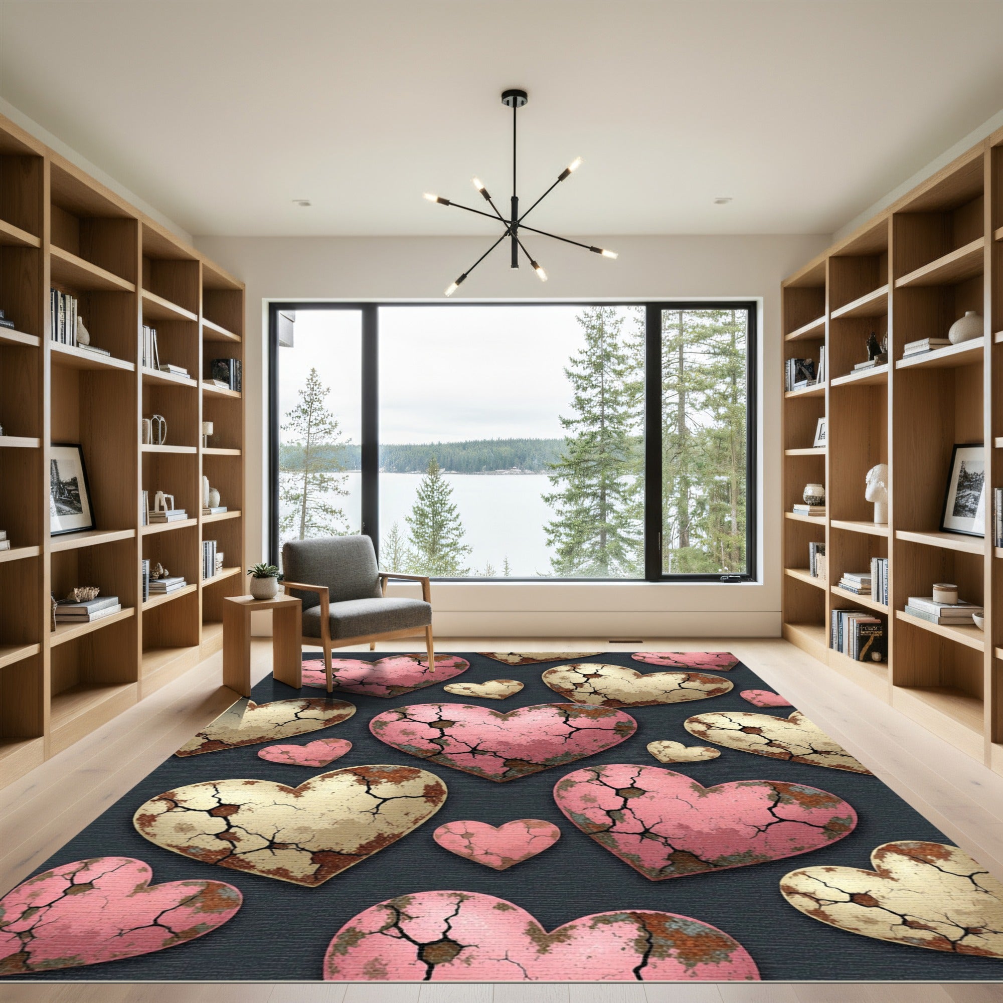 Distressed Pink and Gold Heart Collage Rug