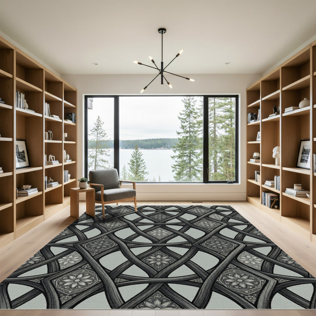 Ornate Gray Interlocking Vine Rug