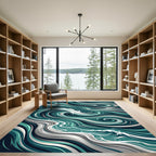 Swirling Teal and White Oceanic Waves Rug