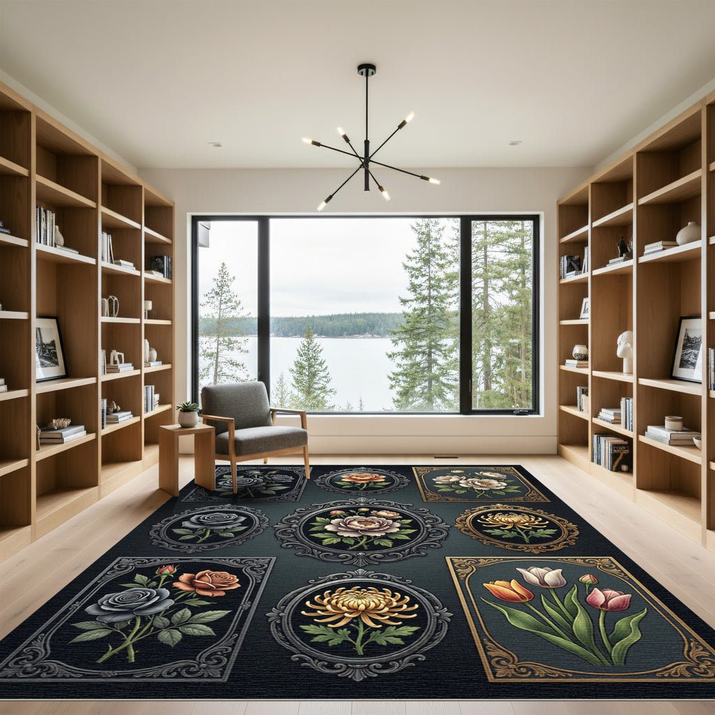 Ornate Floral Cameos Vintage Collection Rug