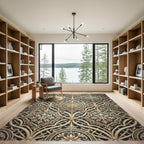Antique Teal Gold Floral Trellis Rug