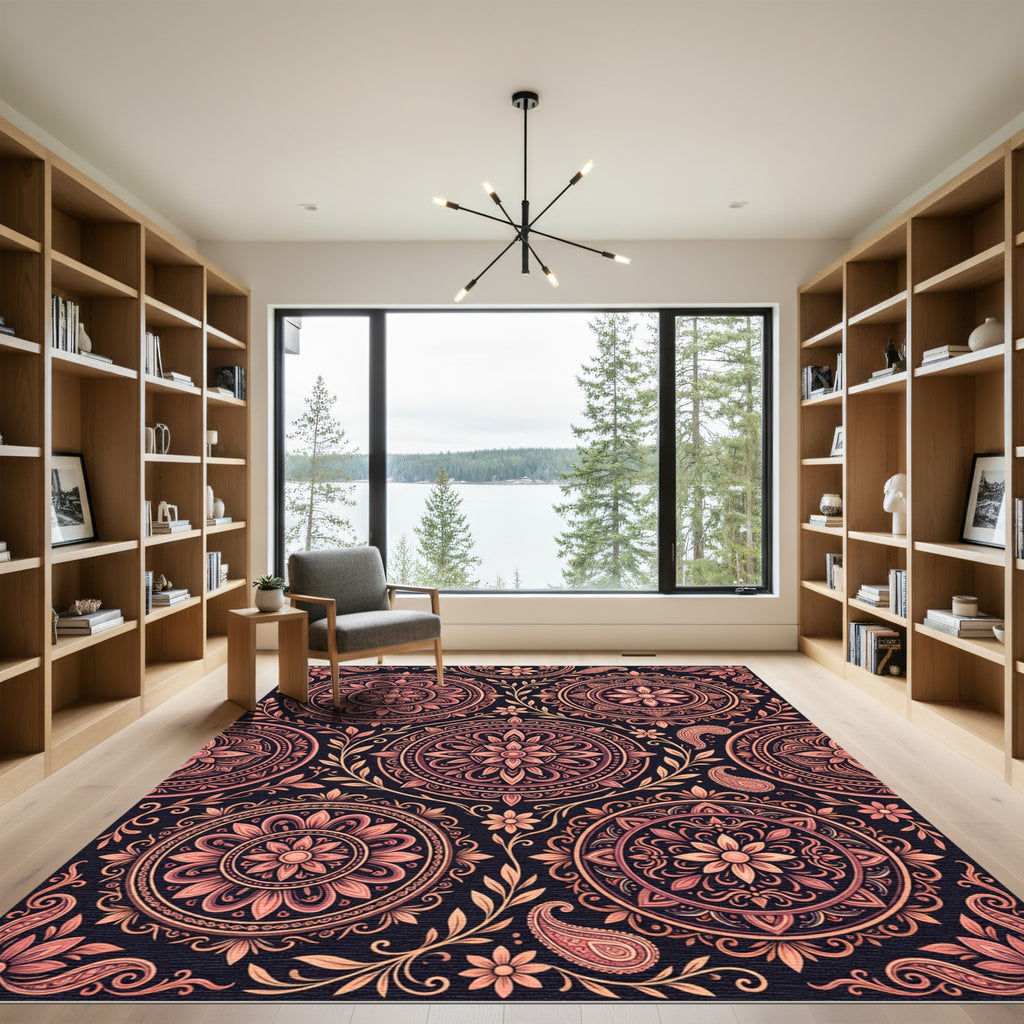 Coral Medallion Paisley Floral Arrangement Rug