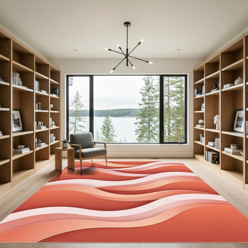 Modern Terracotta Abstract Layered Wave Rug