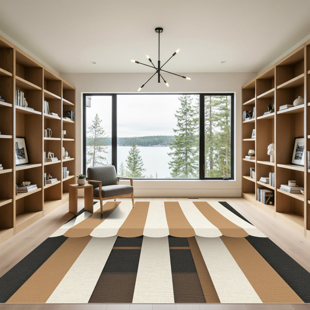 Brown Cream Vertical Stripe Awning Rug
