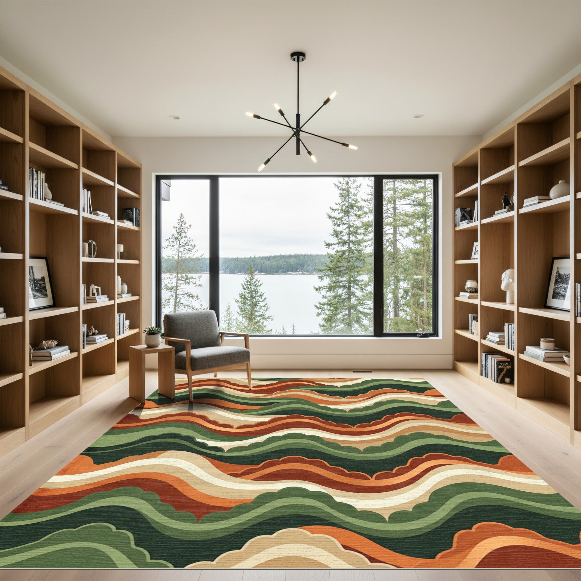 Retro Earthy Wave Horizon Composition Rug